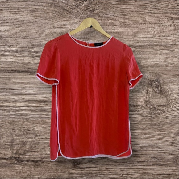J. Crew Women’s Silk Coral Red Shirt Blouse top tee silk size 2 - Picture 3 of 15